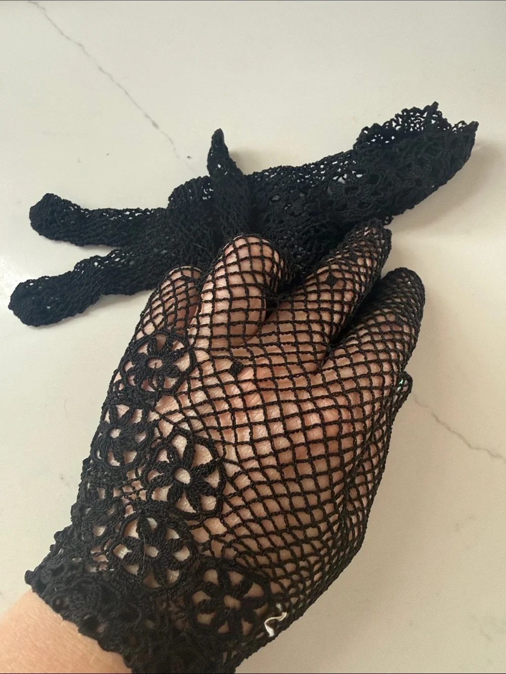 Black Lace crochet Gloves for Women - Elegant Floral Crochet Design